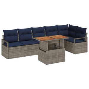 vidaXL Vrtni set za objed s jastukom 7 pcs Siva i mornarsko plava