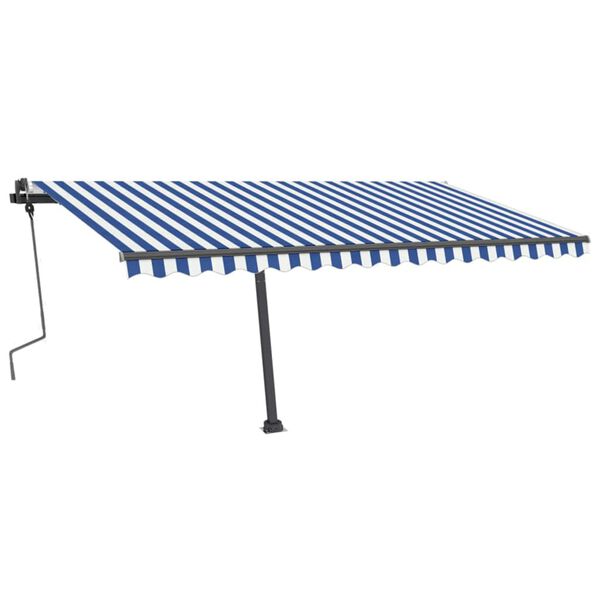 vidaXL Samostojeća tenda na ručno uvlačenje 450 x 350 cm plavo-bijela