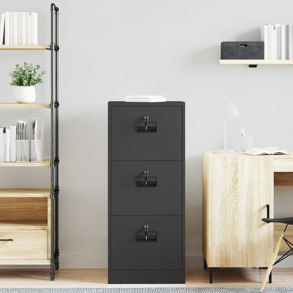 vidaXL Kabinet za datoteke s ladicama Crna 45,5 x 42 x 106,5 cm