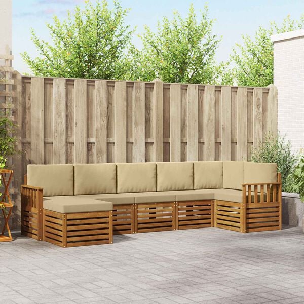 vidaXL Setovi sofa s jastukom 7 pcs Prirodna i bež Čvrsto drvo akacije