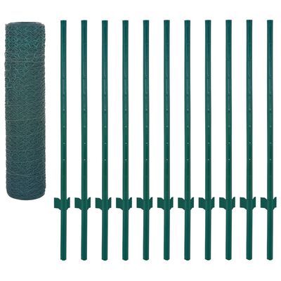 vidaXL Ograda od žičane mreže sa stupovima čelična 25 x 0,5 m zelena