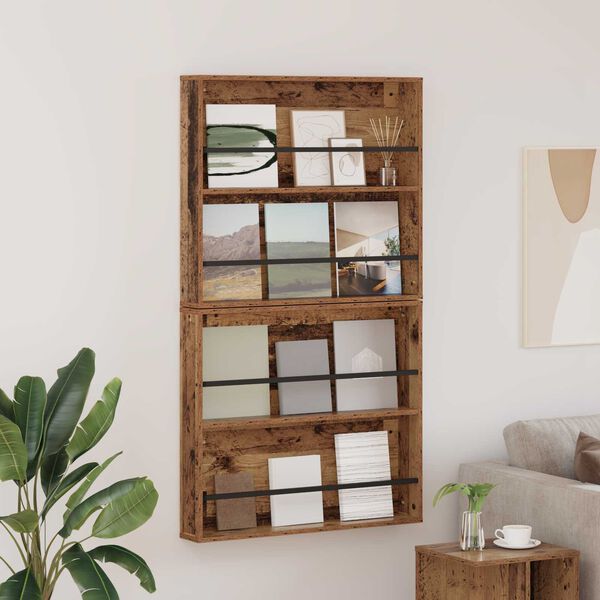 vidaXL Polica za časopise s policom 2 pcs Staro drvo 80 x 12 x 70 cm