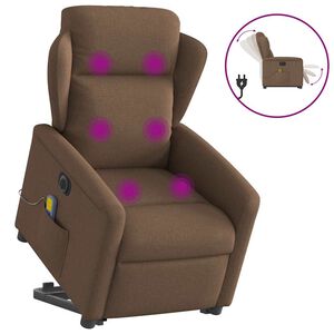 vidaXL Električni masažni naslonjač na podizanje od tkanine smeđi