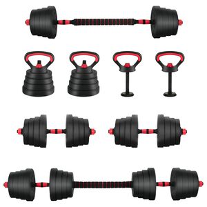 vidaXL 4-u-1 set bučica, brojčana i kettlebell 30 kg Crna i crvena