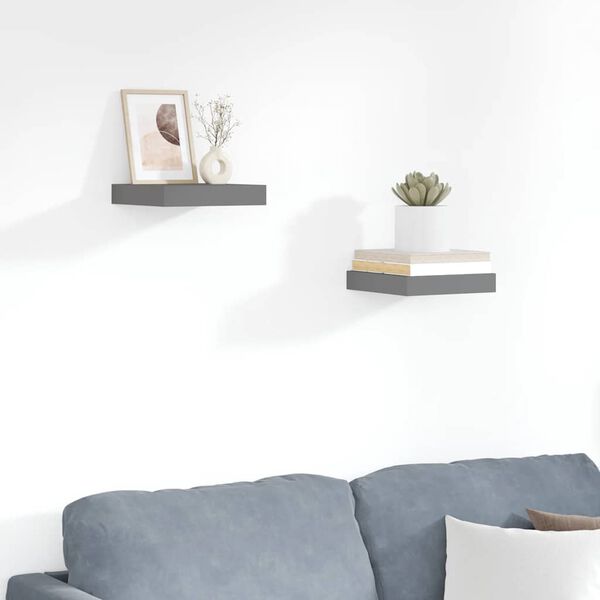 vidaXL Plutajuće zidne police 2 kom sjajne sive 23 x 23,5 x 3,8 cm MDF