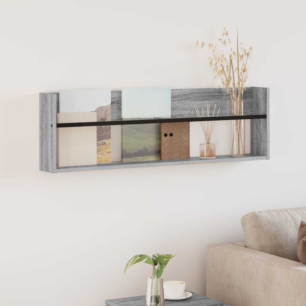 vidaXL Polica za časopise s policom Zidne Siva Sonoma 100 x 12 x 30 cm