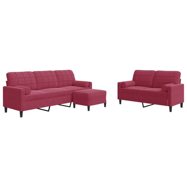 vidaXL 3-dijelni set sofa s jastucima crvena boja vina bar&scaron;unasti