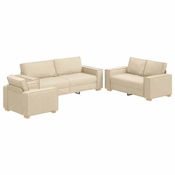 vidaXL Sofa 3 pcs Krema 220 x 80 x 84 cm Platnasta tkanina