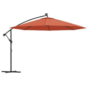 vidaXL Konzolni vrtni suncobran s LED svjetlima 350 cm terakota
