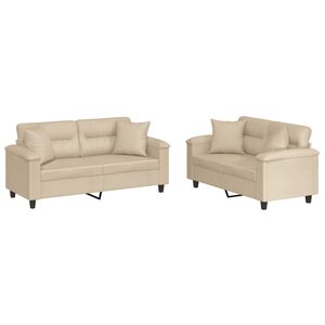 vidaXL 2-dijelni set sofa s jastucima krem od mikrovlakana