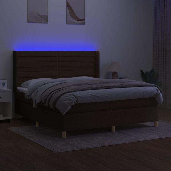 vidaXL Krevet box spring s madracem LED tamnosmeđi 160x200 cm tkanina