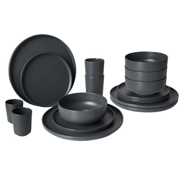 Bo-Camp 16-dijelni set posuđa Patom od melamina antracit