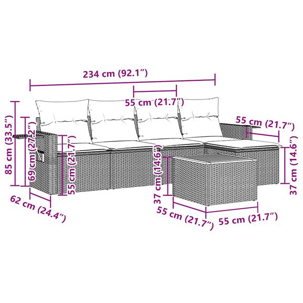 vidaXL 6-dijelni set vrtnih sofa s jastucima crni od poliratana