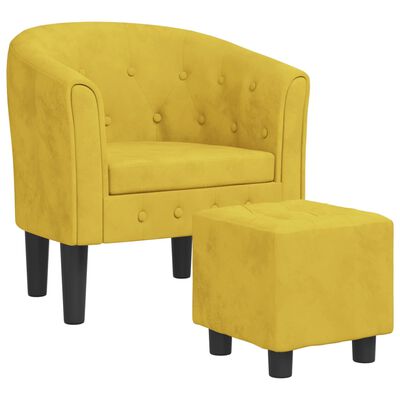 vidaXL Zaobljena fotelja s tabureom žuti baršunasta