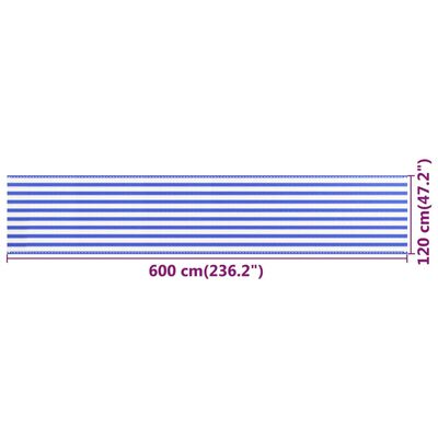 vidaXL Balkonski zastor plavo-bijeli 120 x 600 cm HDPE
