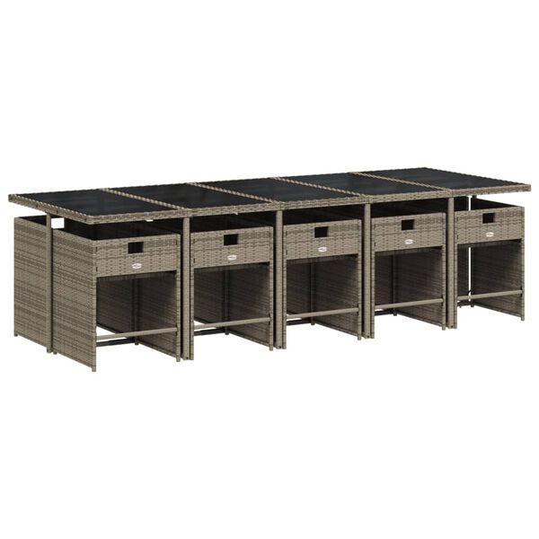 vidaXL 11-dijelni vrtni blagovaonski set s jastucima poliratan sivi