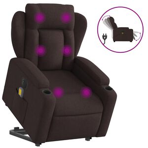 vidaXL Električni masažni naslonjač na podizanje od tkanine tamnosmeđi