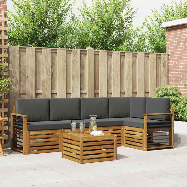 vidaXL Setovi sofa 6 pcs Prirodna i antracit Čvrsto drvo akacije