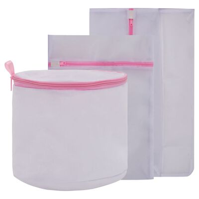 vidaXL 3-dijelni set mrežastih vrećica za rublje bijelo-ružičasti
