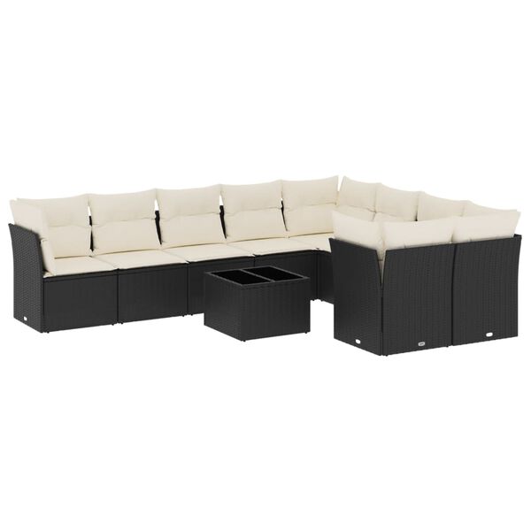 vidaXL 10-dijelni set vrtnih sofa s jastucima crni od poliratana