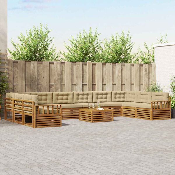 vidaXL Setovi sofa 11 pcs Prirodna i bež Čvrsto drvo akacije