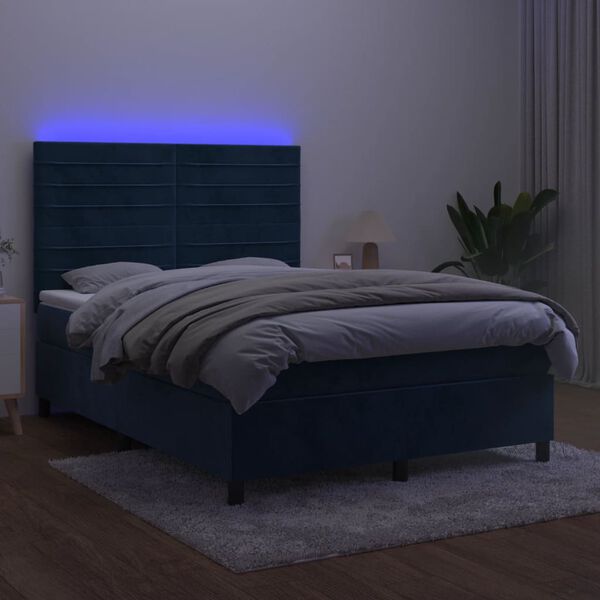 vidaXL Krevet box spring s madracem LED tamnoplavi 140x190 cm bar&scaron;un