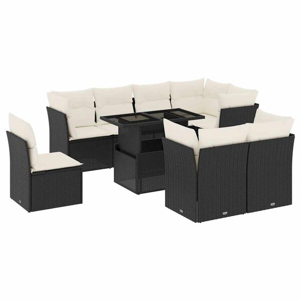 vidaXL 9-dijelni set vrtnih sofa s jastucima crni od poliratana
