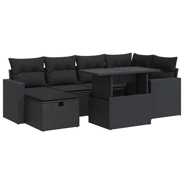 vidaXL 7-dijelni set vrtnih sofa od poliratana s jastucima crni
