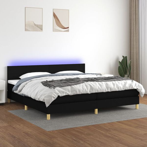 vidaXL Krevet box spring s madracem LED crni 200x200 cm od tkanine