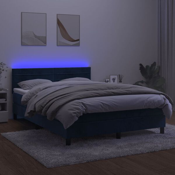 vidaXL Krevet box spring s madracem LED tamnoplavi 140x200 cm bar&scaron;un