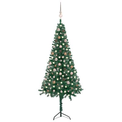 vidaXL Kutno umjetno božićno drvce LED s kuglicama zeleno 210 cm PVC