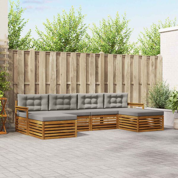 vidaXL Setovi sofa 6 pcs Prirodna i svijetlo siva Čvrsto drvo akacije