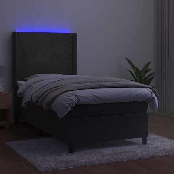 vidaXL Krevet box spring s madracem LED tamnosivi 100x200 cm bar&scaron;un