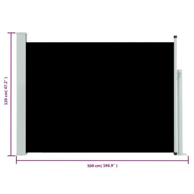 vidaXL Uvlačiva bočna tenda za terasu 120 x 500 cm crna