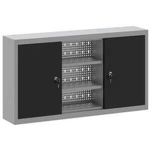 vidaXL Ormar za alate s policom Crna i Siva 100 x 20 x 55 cm Čelik