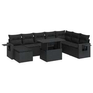 vidaXL 9-dijelni set vrtnih sofa s jastucima crni od poliratana