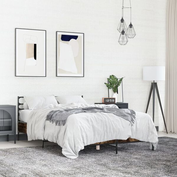 vidaXL Okvir kreveta boja hrasta 140x190 cm konstruirano drvo i metal