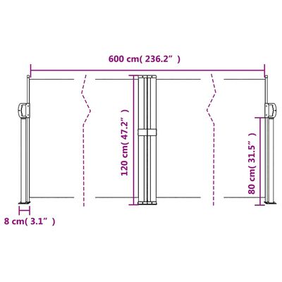 vidaXL Uvlačiva bočna tenda 120 x 600 cm smeđa