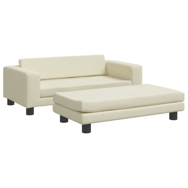 vidaXL Dječja sofa s tabureom krem 100 x 50 x 30 cm od umjetne kože