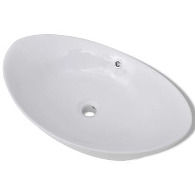 Luksuzni keramički bijeli ovalni umivaonik sa preljevom, 59 x 38,5 cm