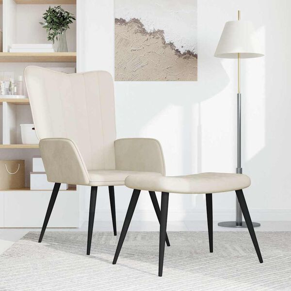 vidaXL Stolica za opu&scaron;tanje s osloncem za noge krem bijela bar&scaron;unasta