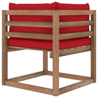 vidaXL Kutna vrtna sofa od paleta s crvenim jastucima