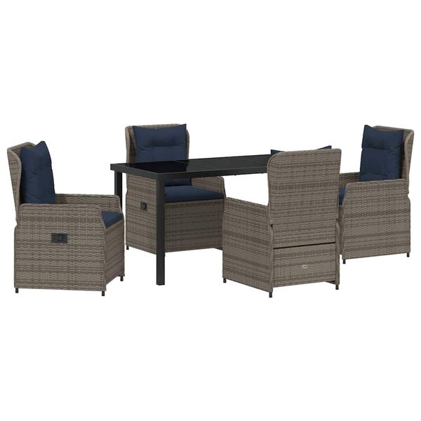 vidaXL Vrtni set za objed 5 pcs Siva Poli ratan