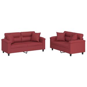 vidaXL 2-dijelni set sofa s jastucima boja vina od umjetne kože