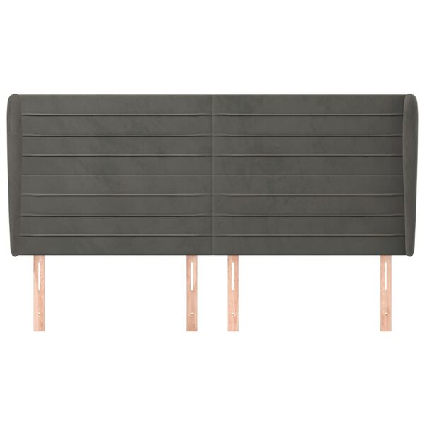 vidaXL Uzglavlje s ušima tamnosivo 183x23x118/128 cm baršunasto