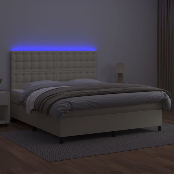 vidaXL Krevet box spring s madracem LED krem 180x200cm od umjetne kože