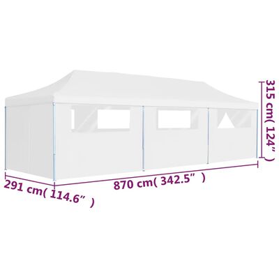 vidaXL Sklopivi šator za zabave s 8 bočnih zidova 3 x 9 m bijeli