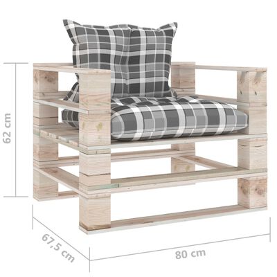 vidaXL Vrtna sofa od paleta od borovine sa sivim kariranim jastucima