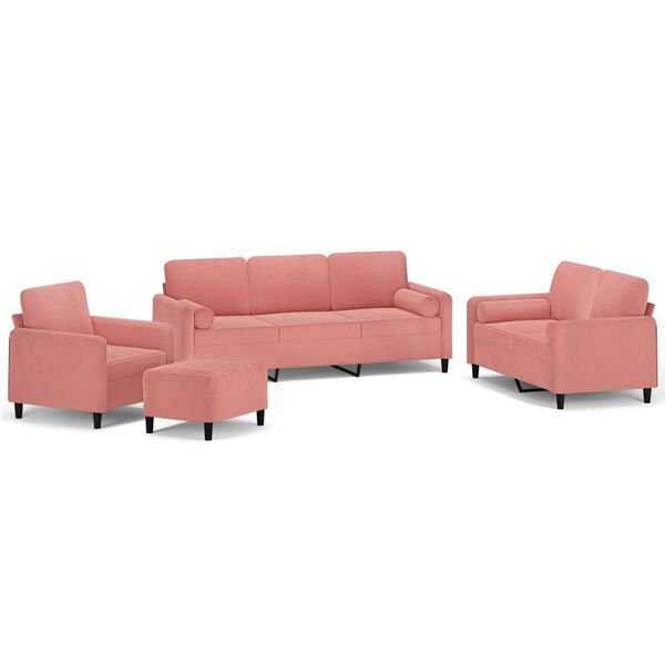 vidaXL 4-dijelni set sofa s jastucima ružičasti bar&scaron;unasti