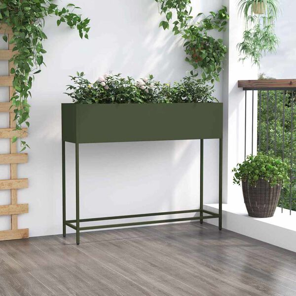 vidaXL Povi&scaron;eni Vrtni Planter Maslinovo zelena 100 x 26 x 82 cm Čelik